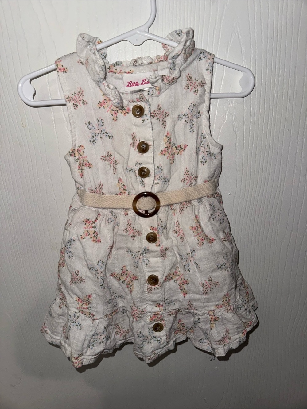 Little Lass Baby Girls 24M Floral Ruffle Dress Belted Button Front Cottagecore